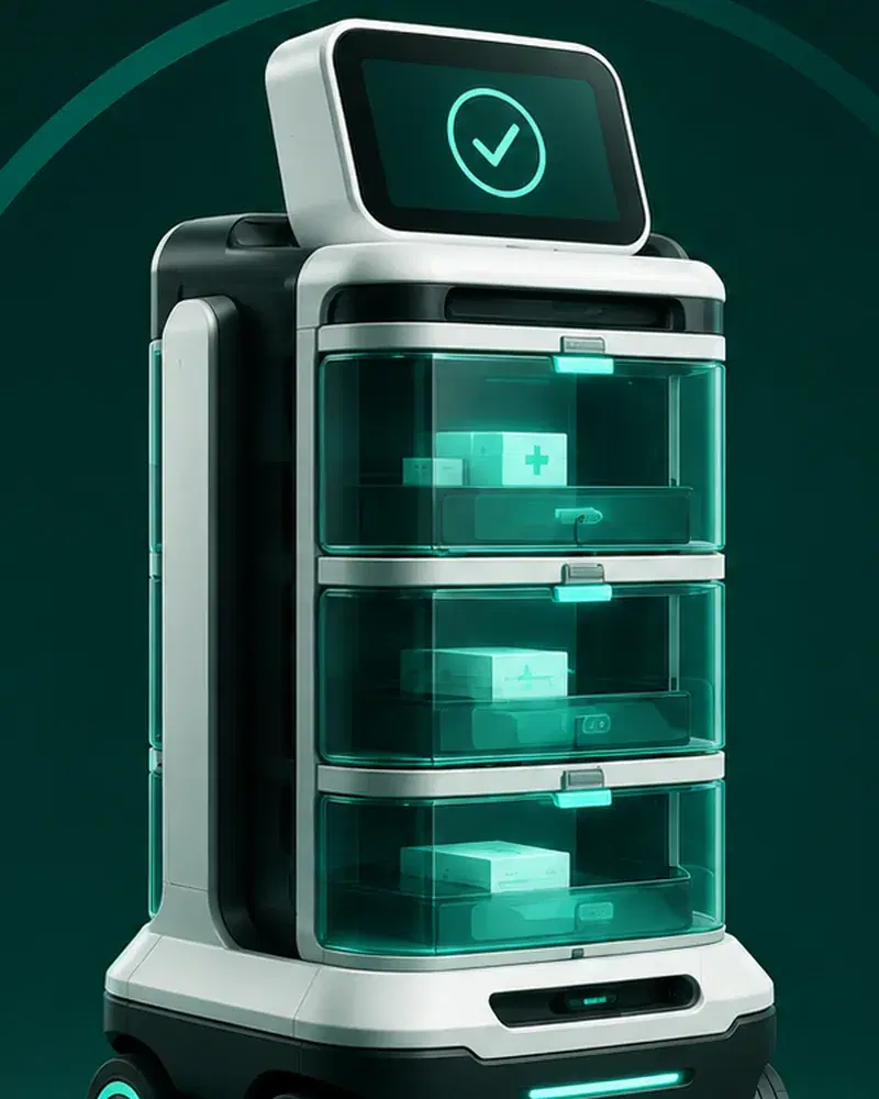 H-Series Rx medication trolley robot with locking drawers